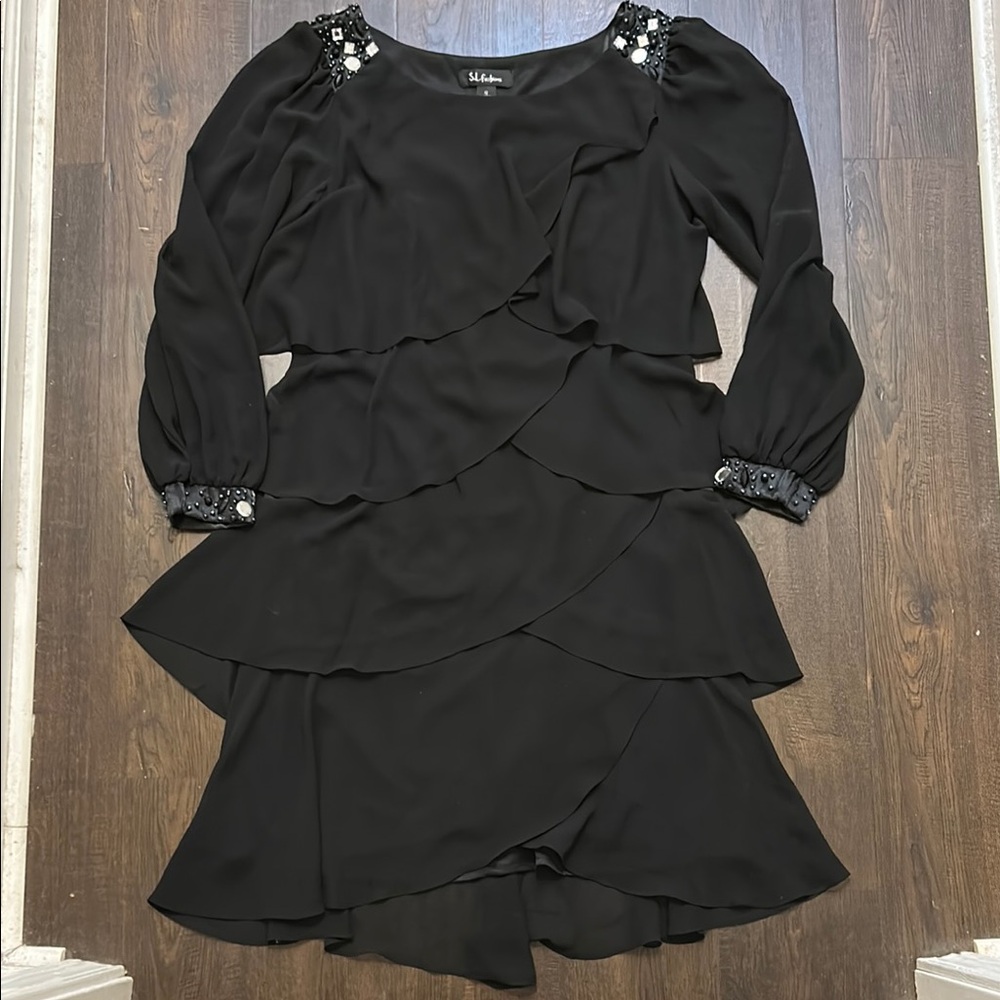 S.L. Fashions Black Ruffled Tiered Cocktail Dress